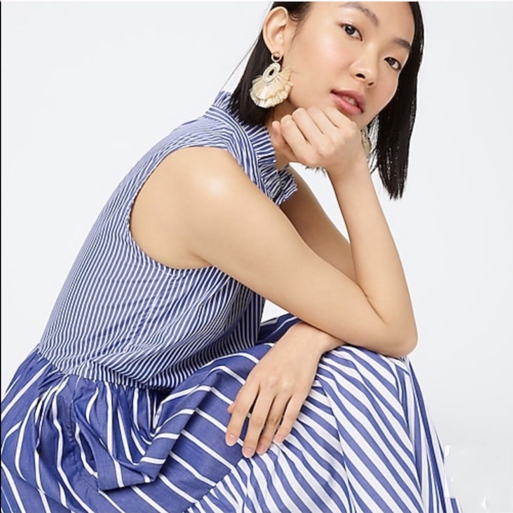 J. Crew tiered popover striped dress - Picture 1 of 5